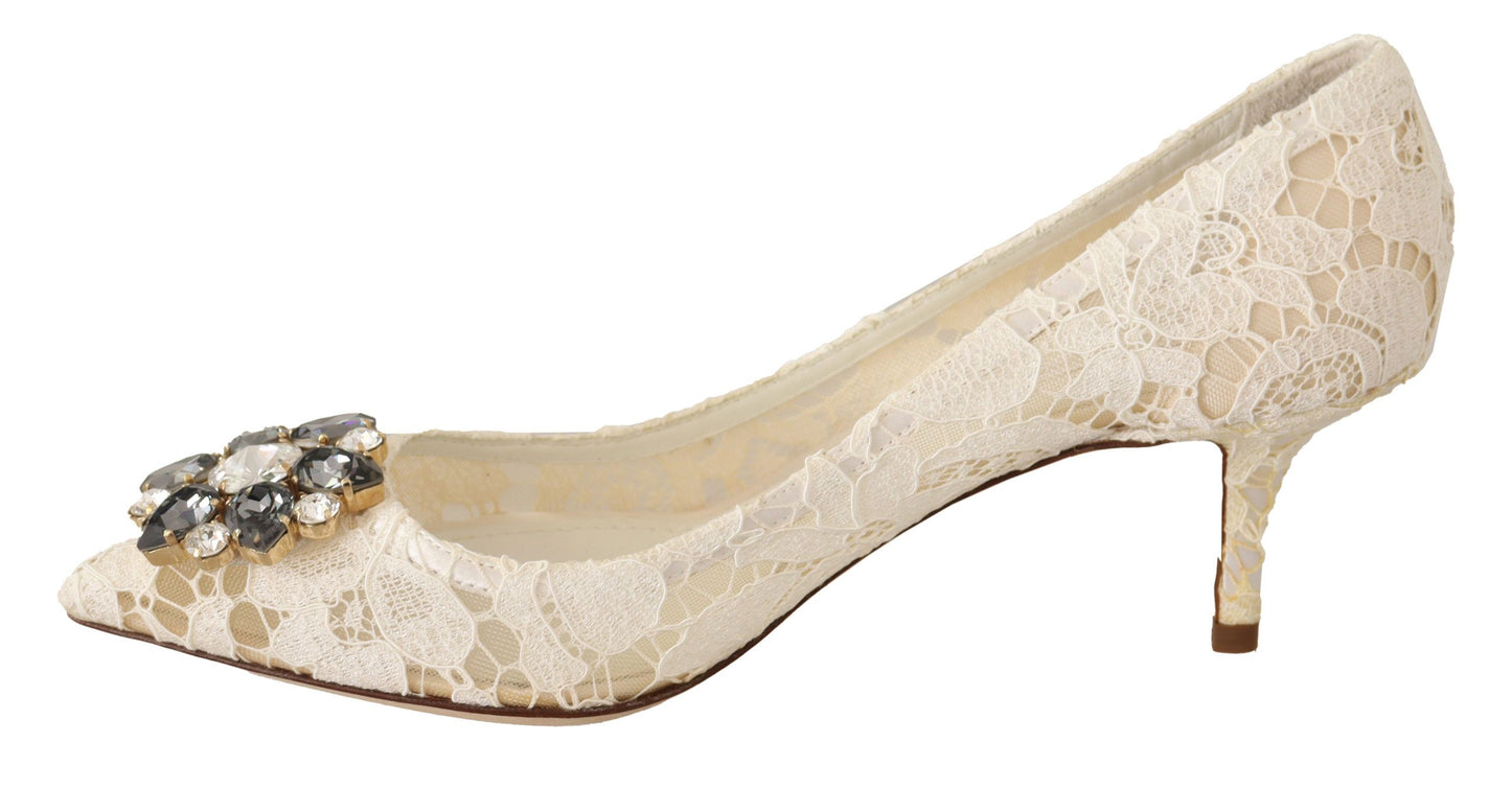Weiß Taormina Spitze Kristall Heels Pumps Schuhe
