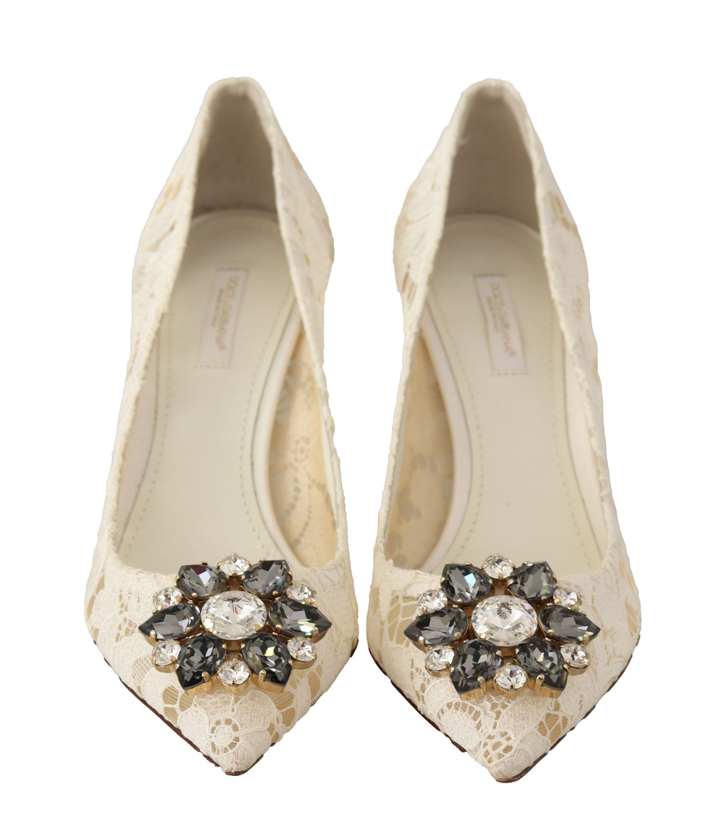 Weiß Taormina Spitze Kristall Heels Pumps Schuhe