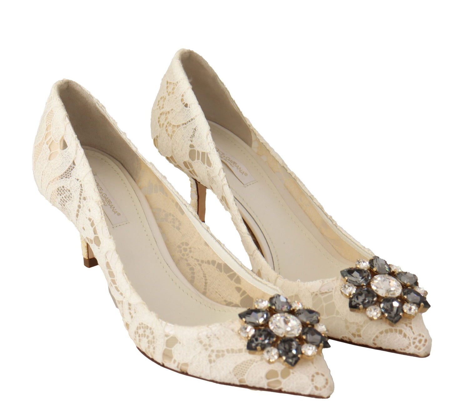 Weiß Taormina Spitze Kristall Heels Pumps Schuhe