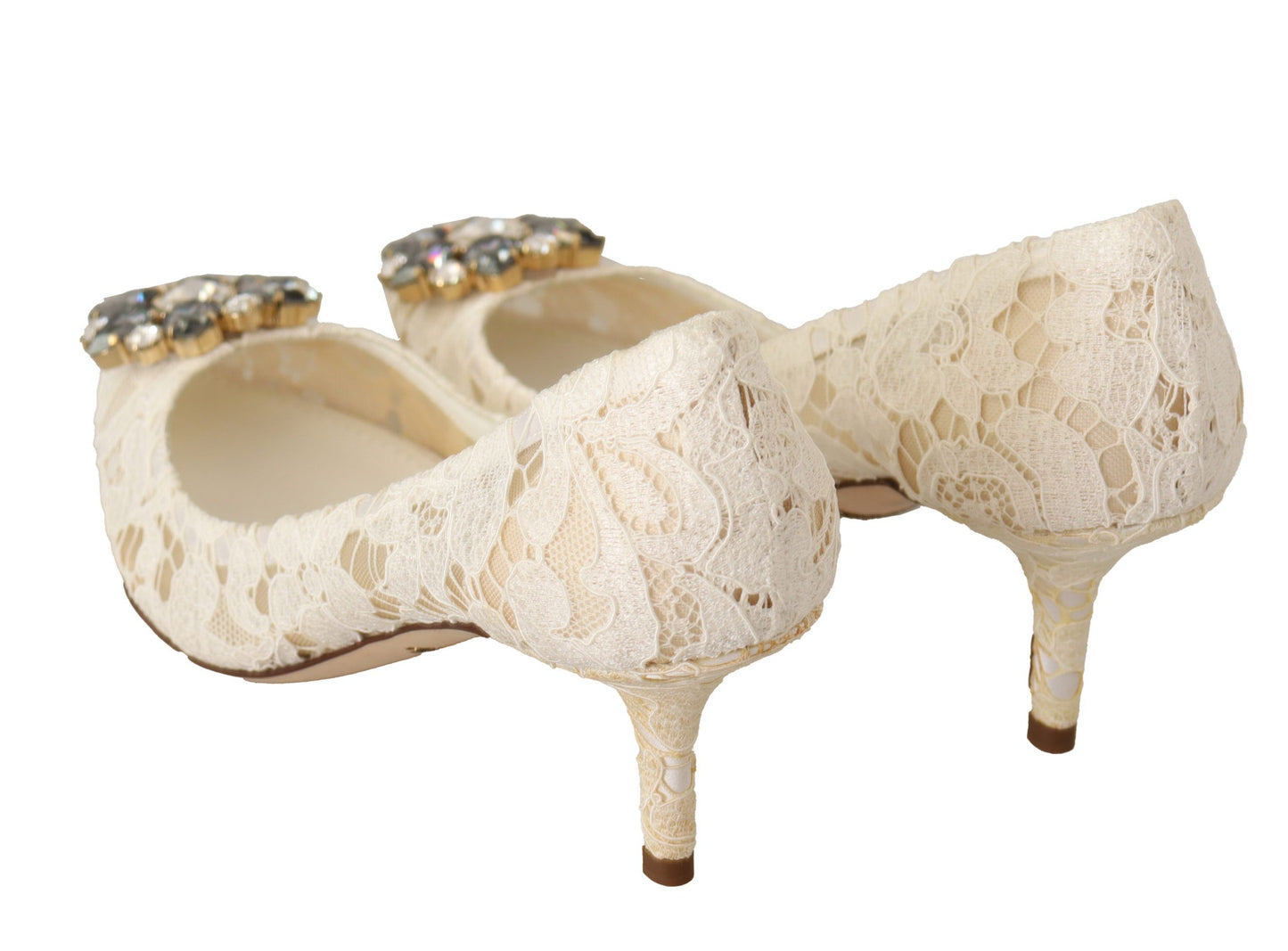 Weiß Taormina Spitze Kristall Heels Pumps Schuhe