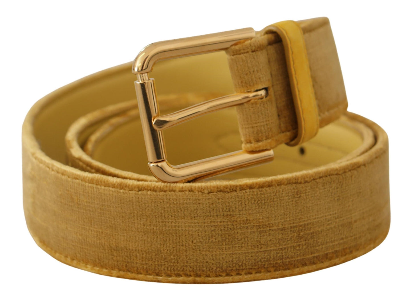 Gelber Samt Gold Metall Logo eingravierte Schnalle Gürtel