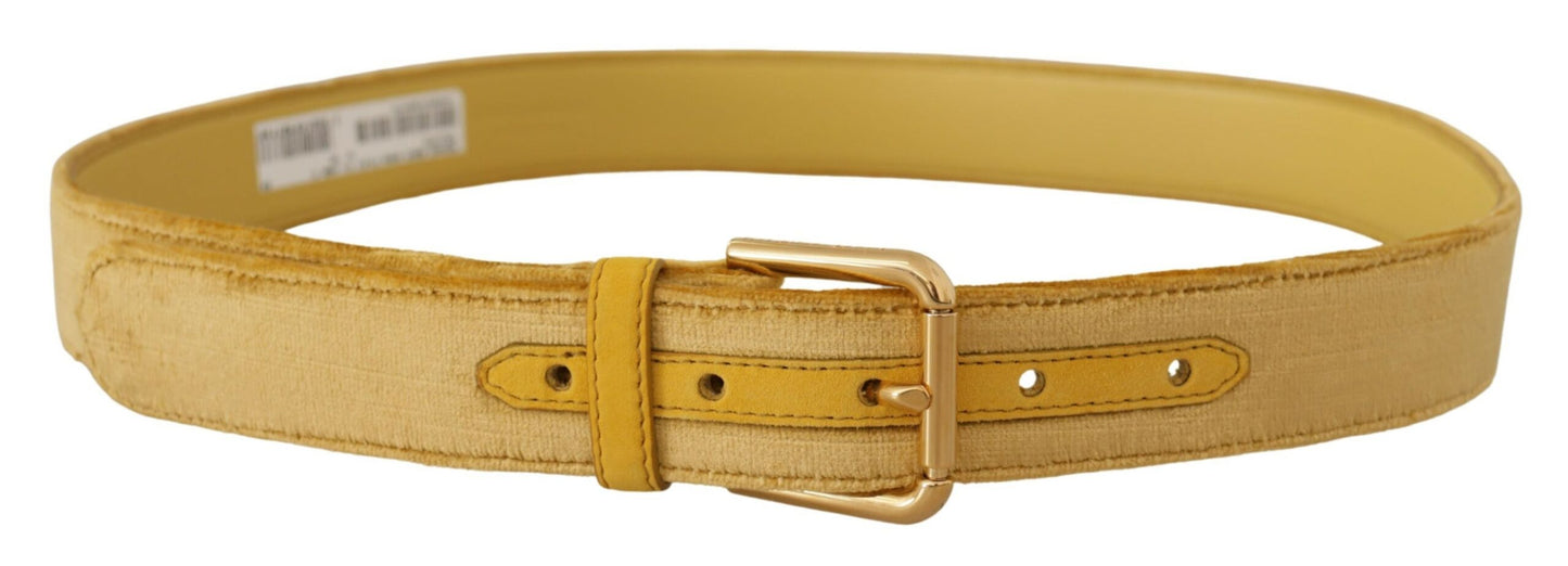 Gelber Samt Gold Metall Logo eingravierte Schnalle Gürtel
