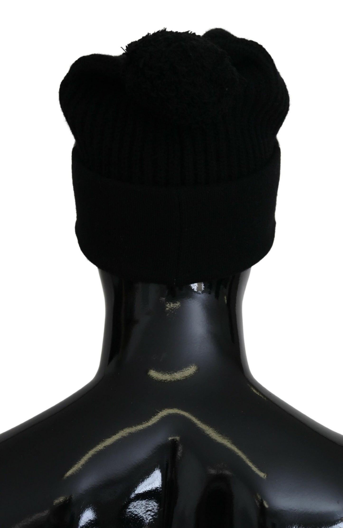 Schwarzer Kaschmir-Strick Logo Beanie Männer Mütze