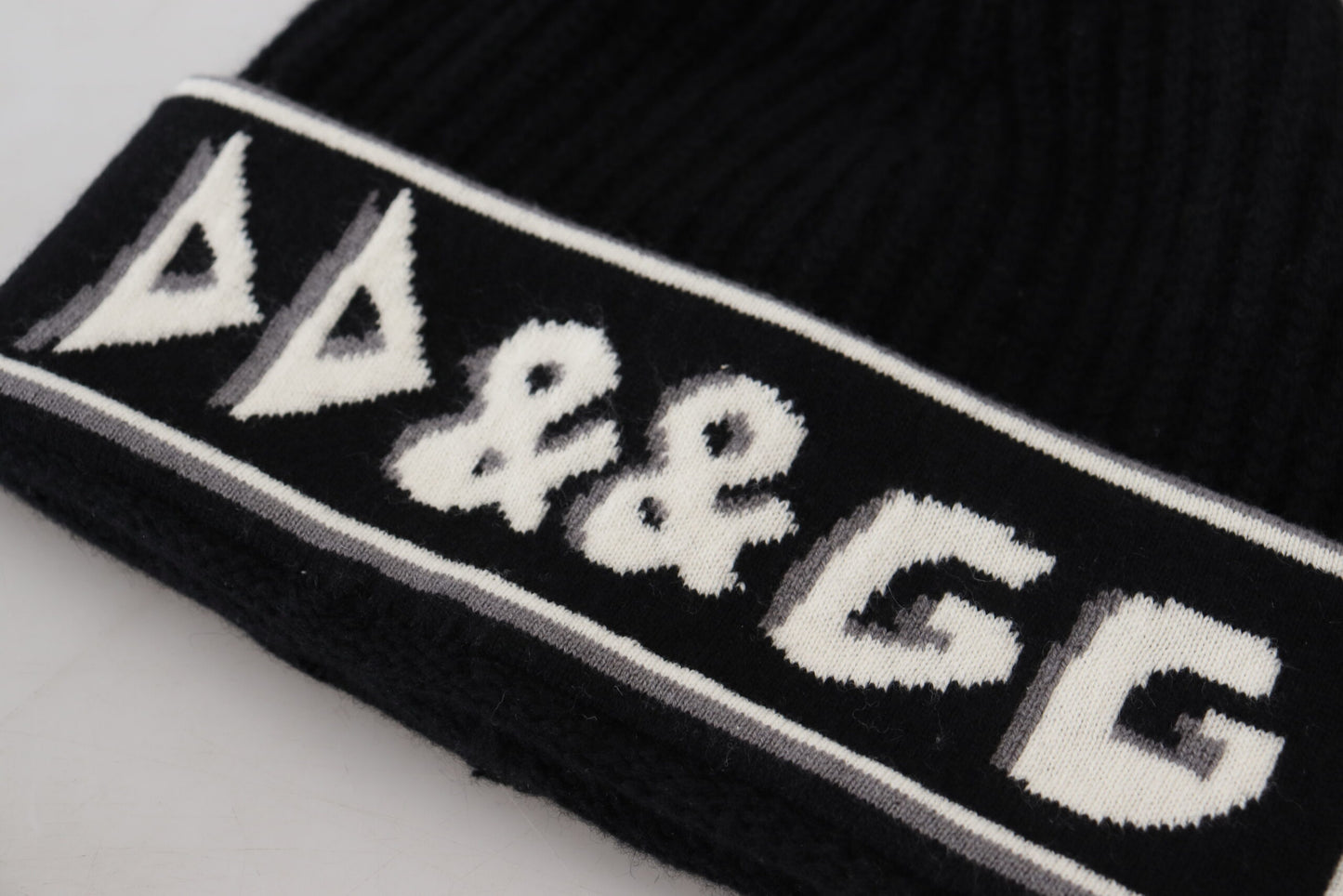 Schwarzer Kaschmir-Strick Logo Beanie Männer Mütze
