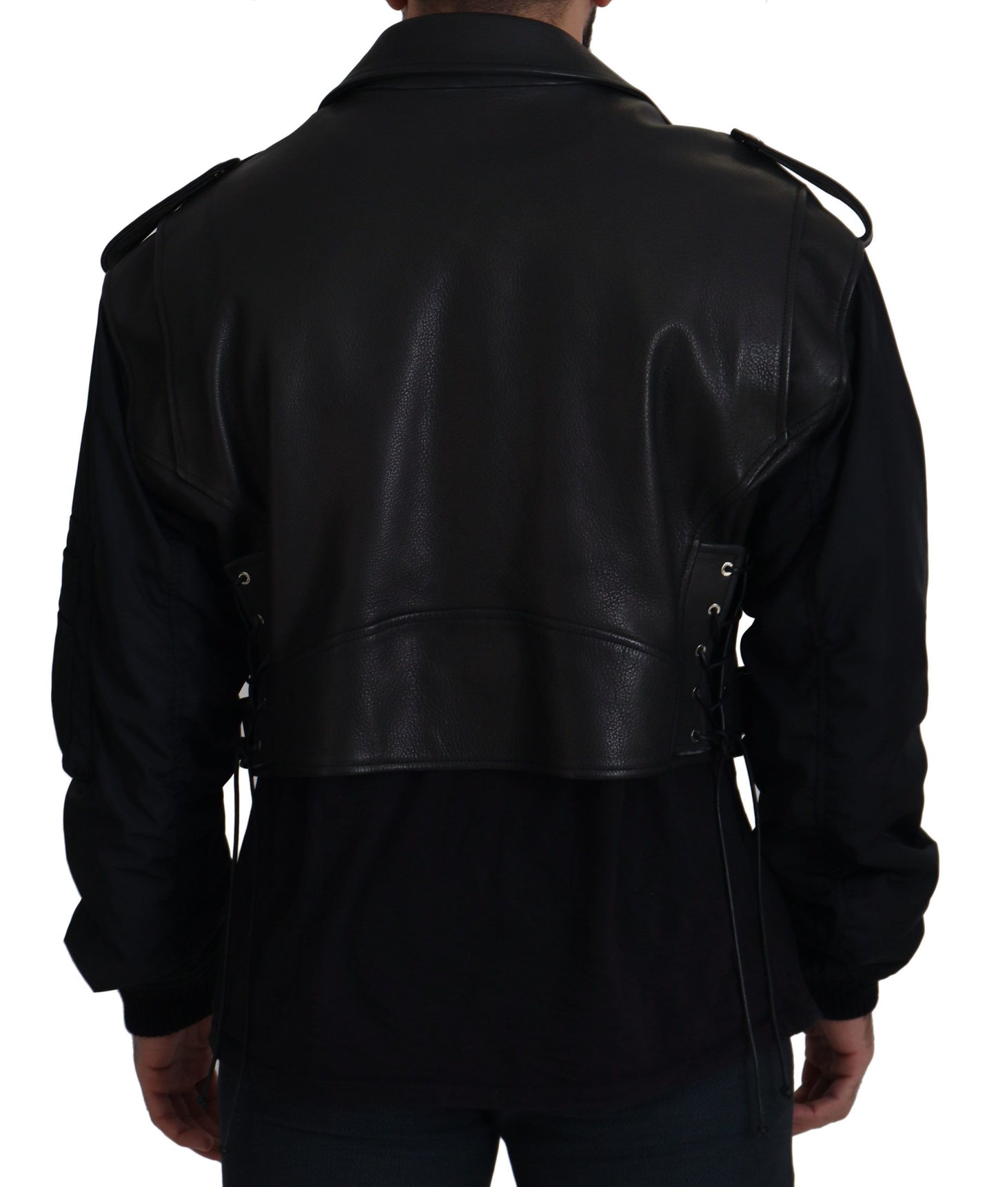 Schwarzer Polyester Bikermantel Zipper Jacke