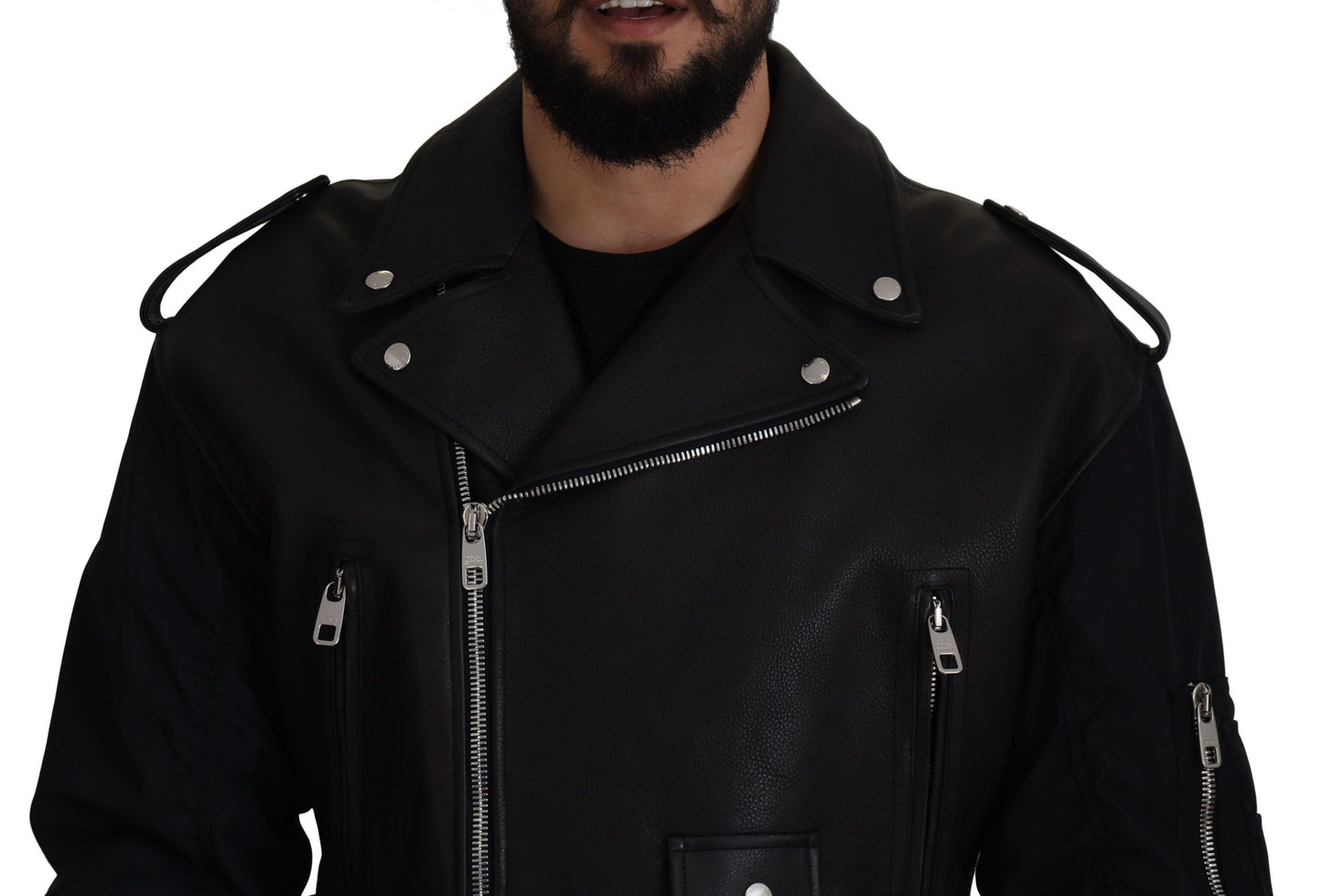 Schwarzer Polyester Bikermantel Zipper Jacke