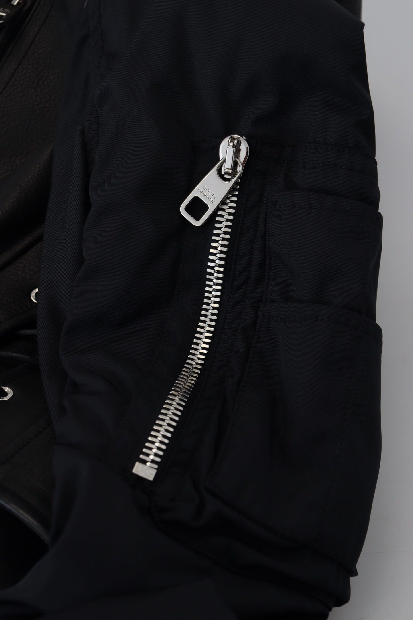 Schwarzer Polyester Bikermantel Zipper Jacke