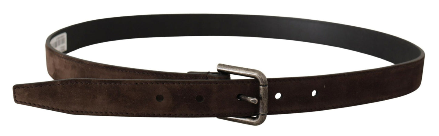 Brauner Samtleder Vintage Metall Logo Schnalle Gürtel