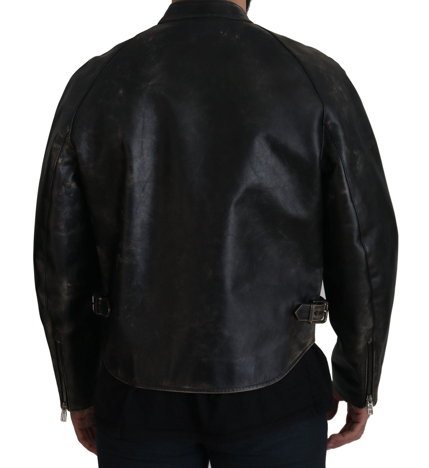 Schwarzer Leder Bikermantel mit Reißverschluss Jacke