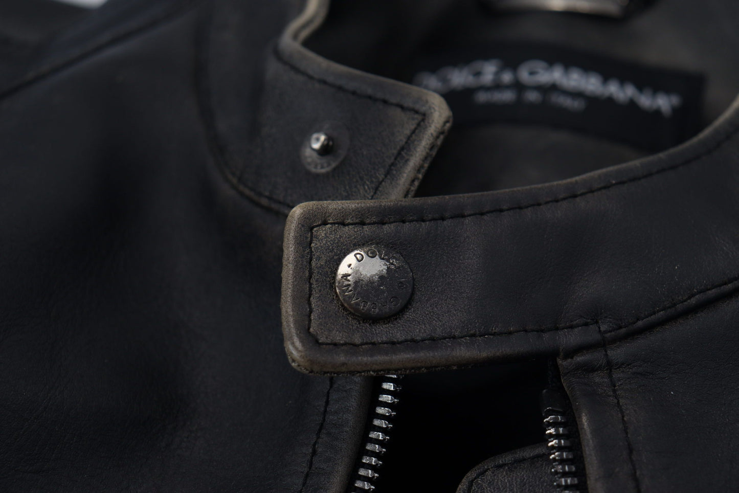 Schwarzer Leder Bikermantel mit Reißverschluss Jacke