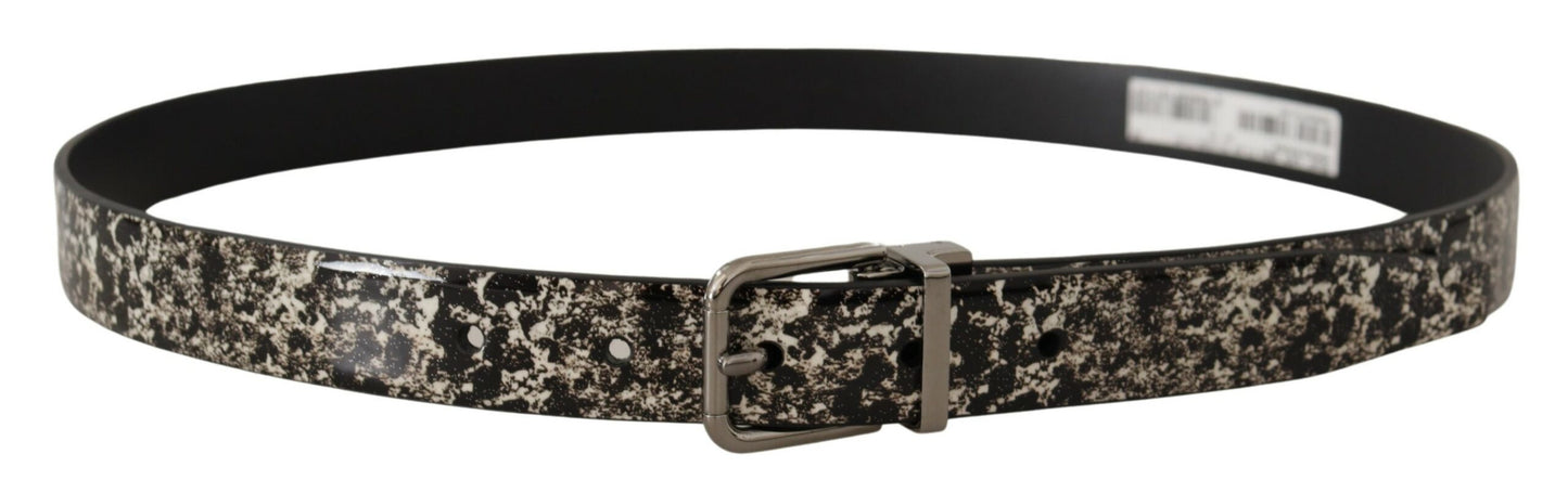 Schwarzer Marmor Print Leder Silberne Logoschnalle Gürtel