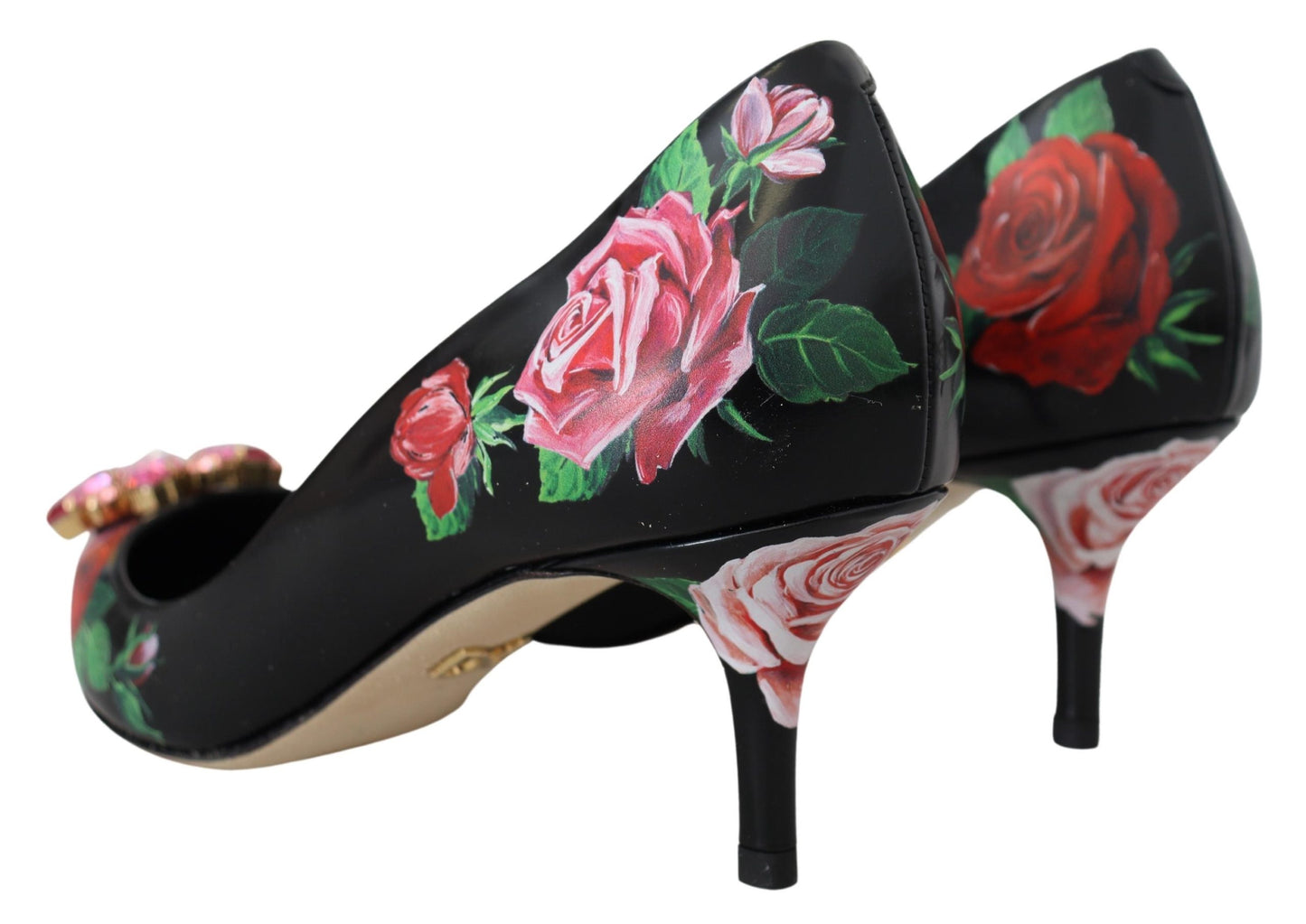 Schwarz Floral Print Crystal Heels Pumps Schuhe