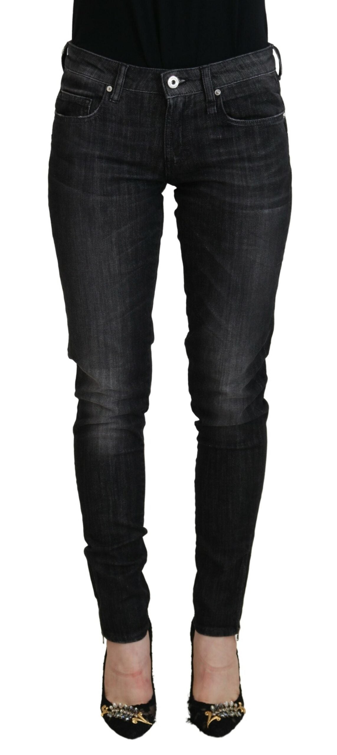 Schwarze Baumwolle Niedrige Taille Skinny Frauen Casual Jeans