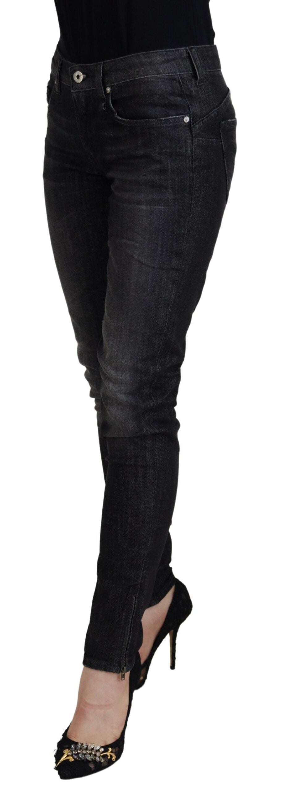Schwarze Baumwolle Niedrige Taille Skinny Frauen Casual Jeans