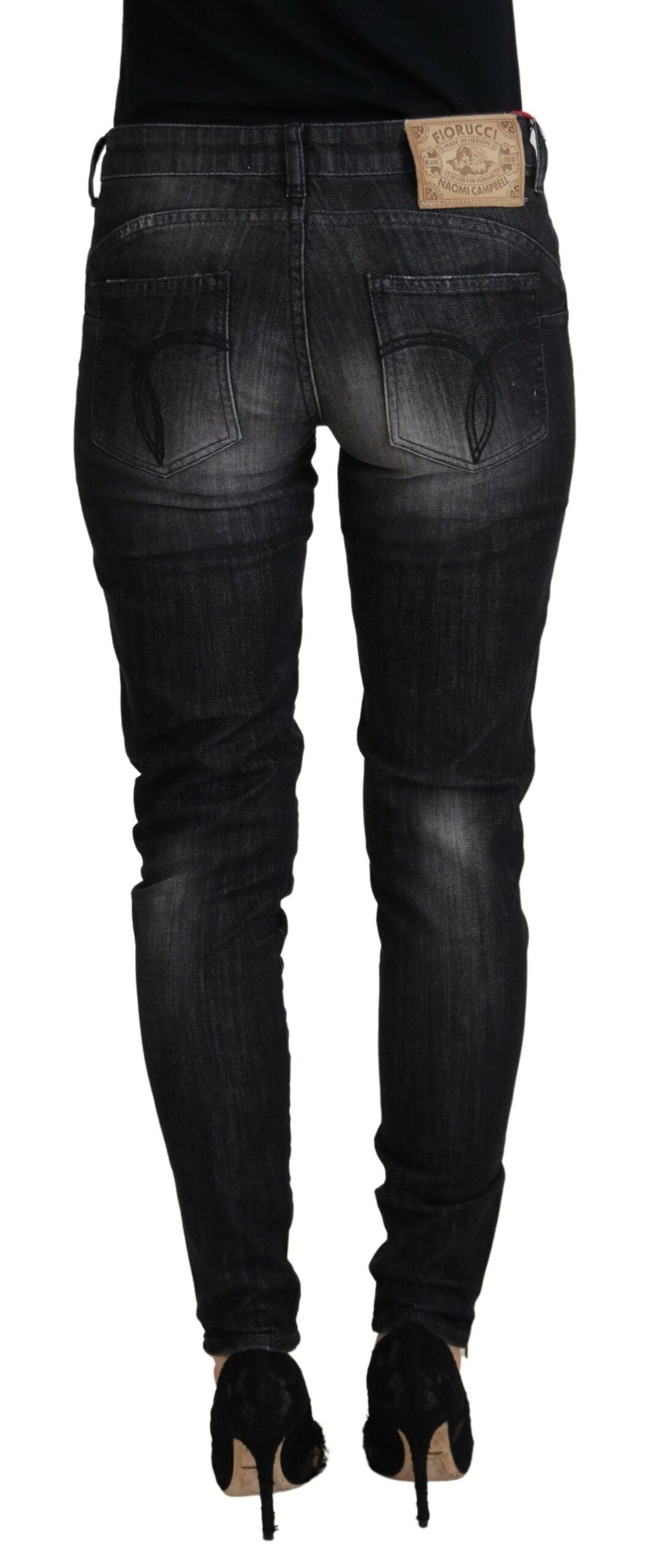 Schwarze Baumwolle Niedrige Taille Skinny Frauen Casual Jeans