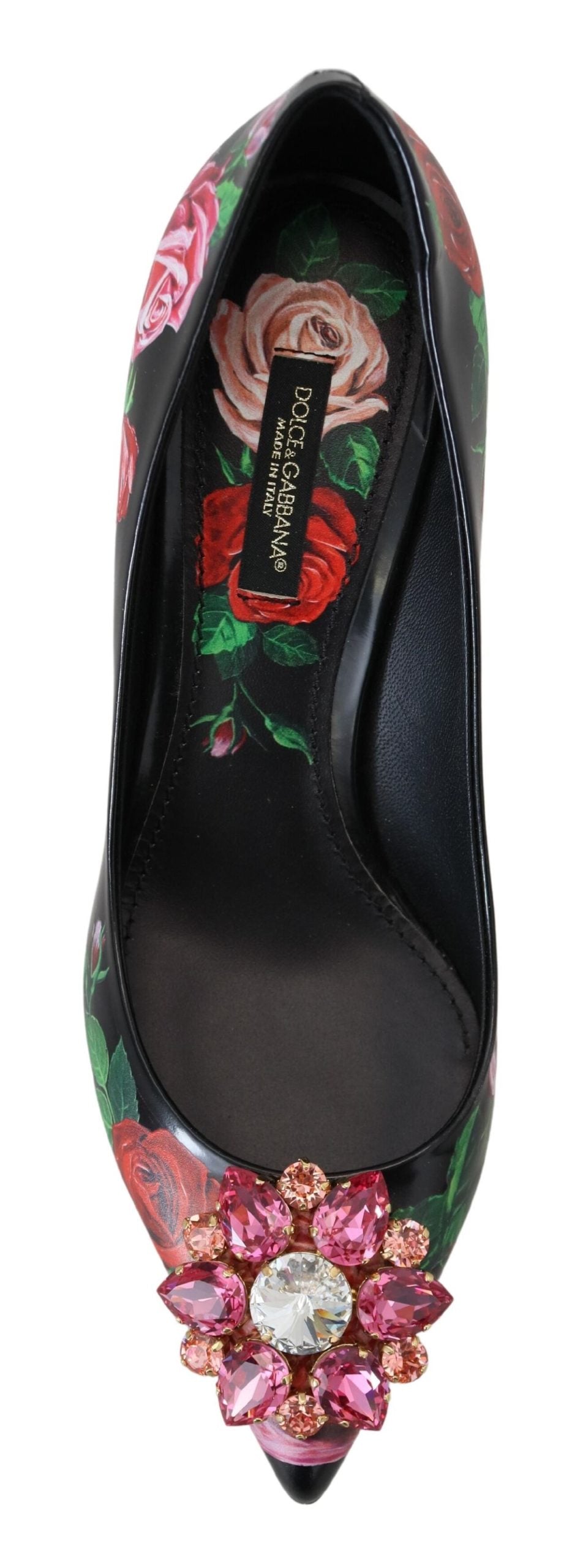 Schwarz Floral Print Crystal Heels Pumps Schuhe