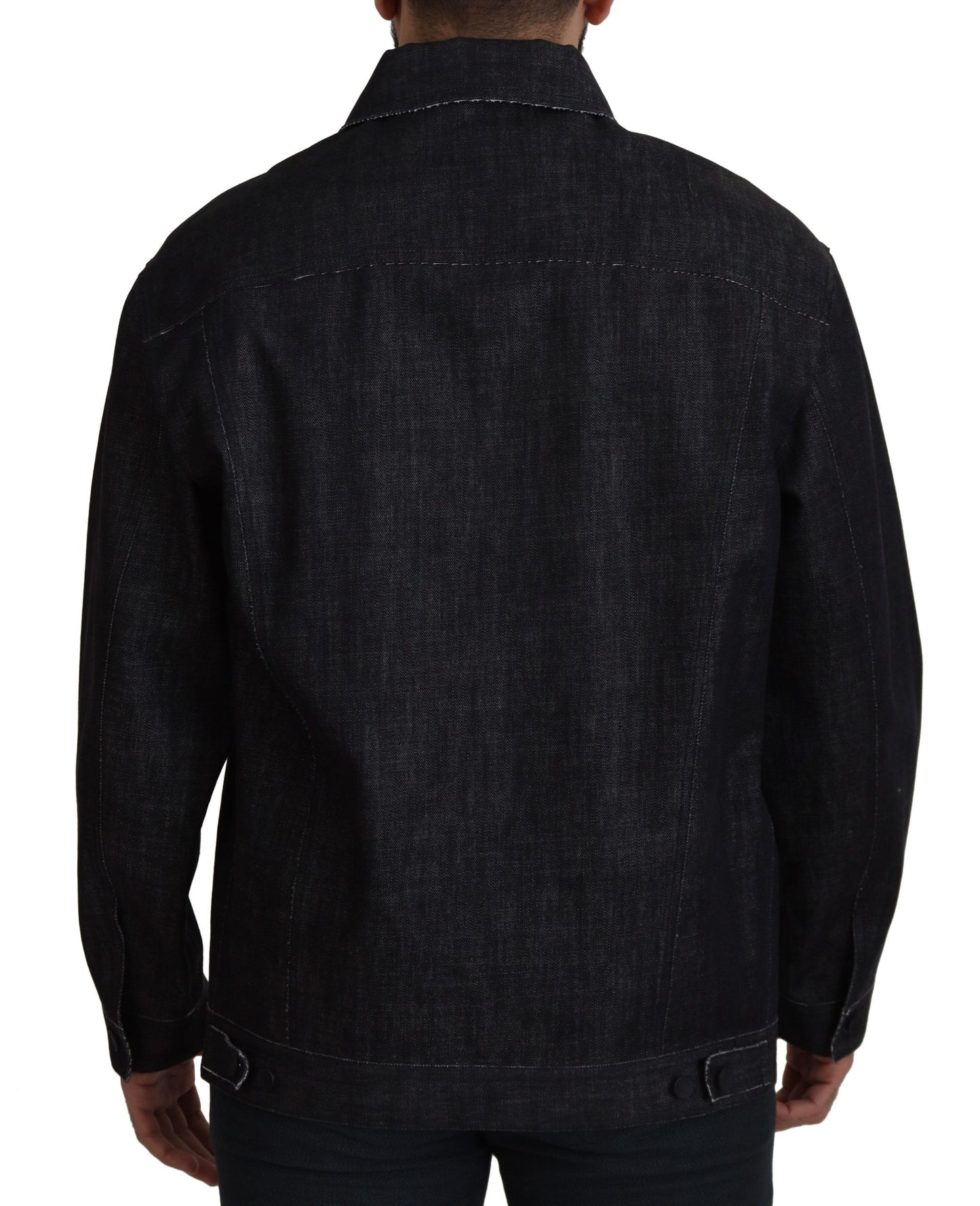 Schwarze Baumwoll-Denimjacke mit Knopfleiste