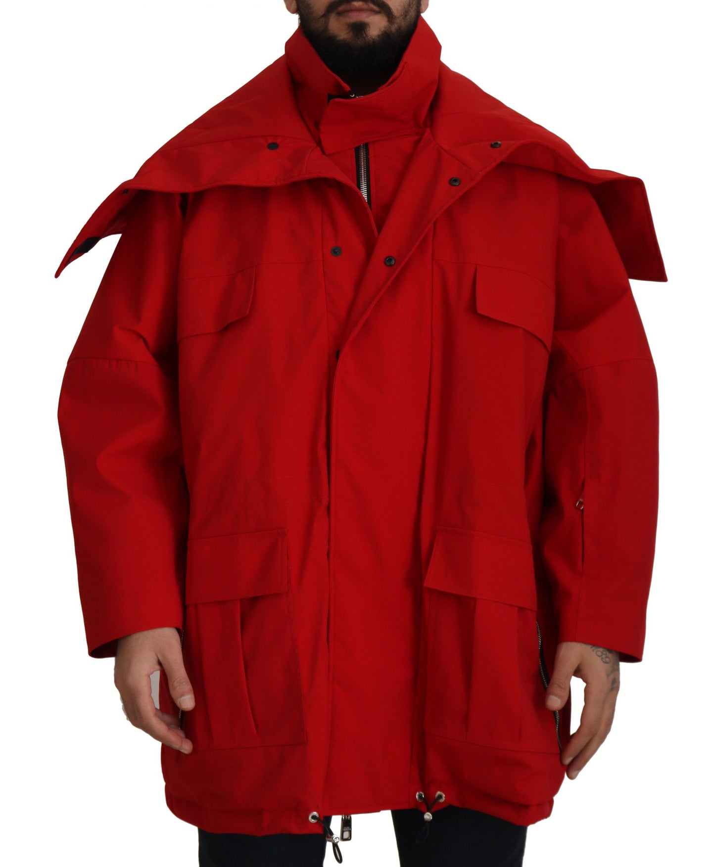 Rote Polyester Windbreaker Jacke mit durchgehendem Reißverschluss