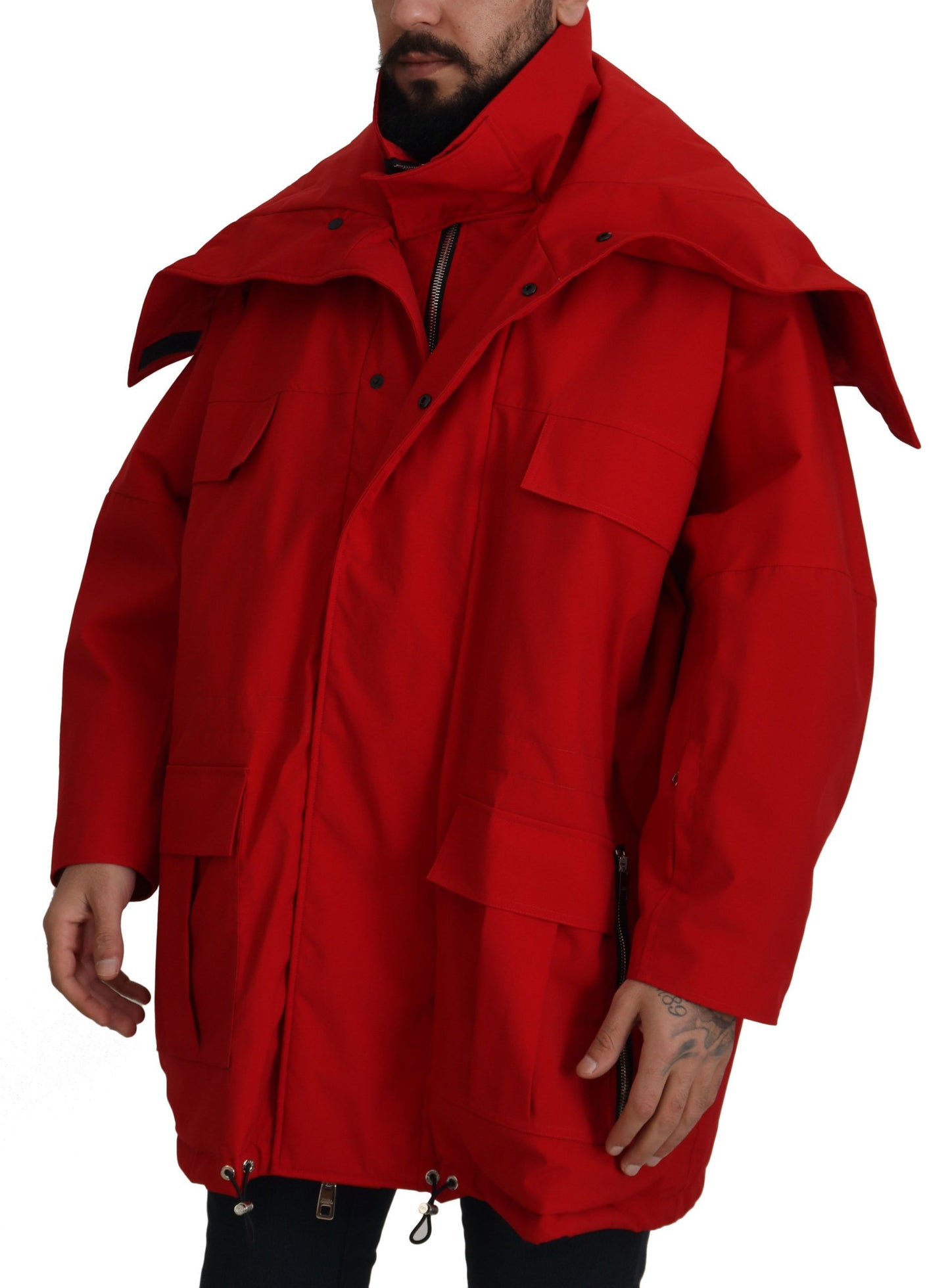 Rote Polyester Windbreaker Jacke mit durchgehendem Reißverschluss