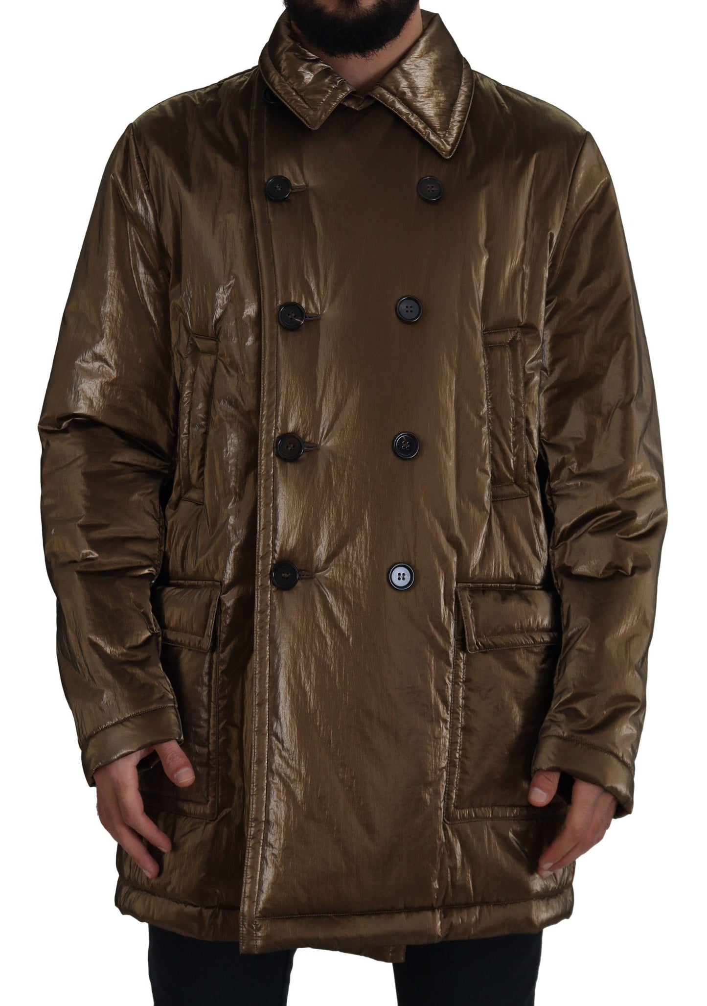 Bronze Nylon Kragen Double Breasted Jacke