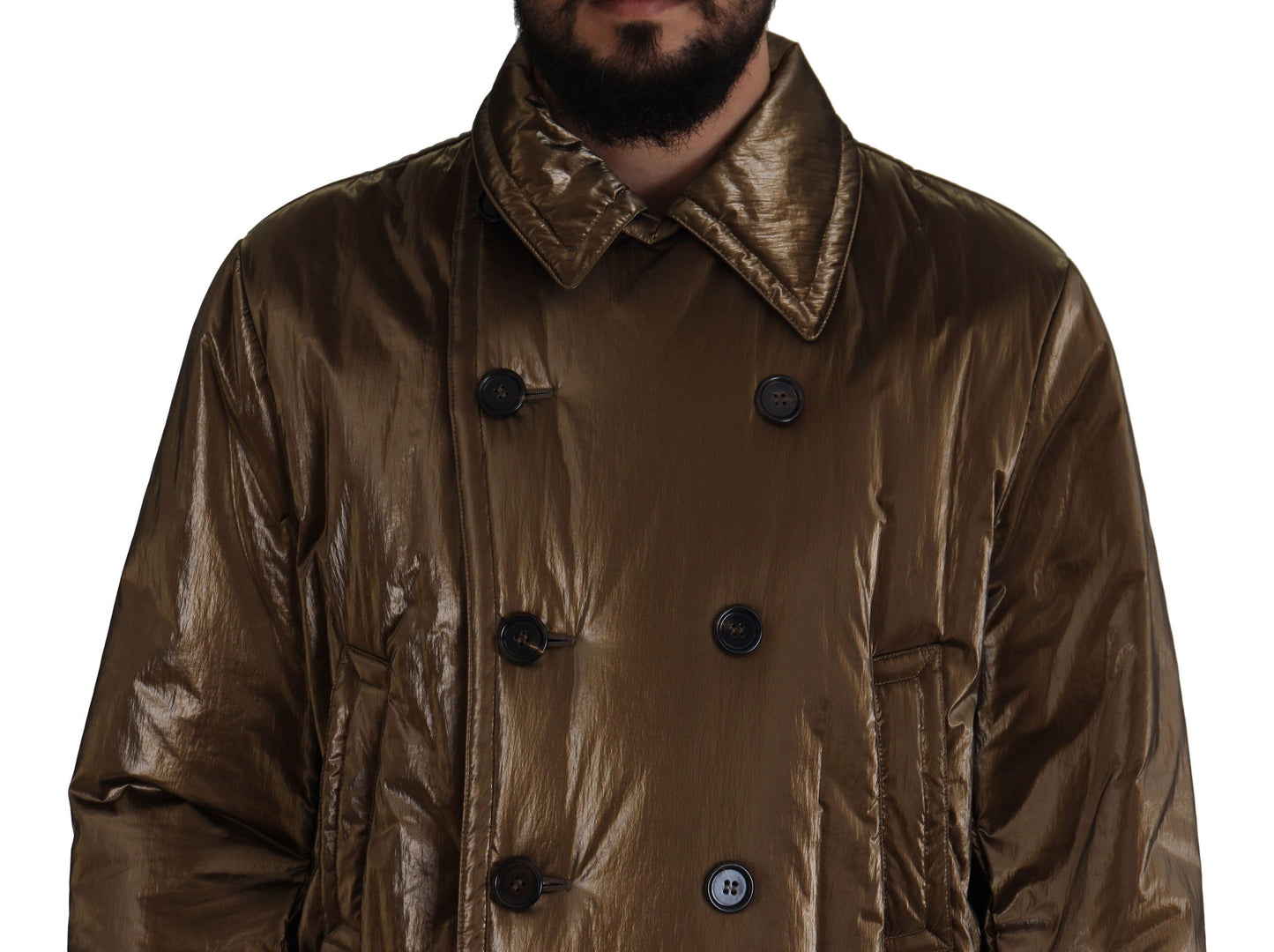Bronze Nylon Kragen Double Breasted Jacke