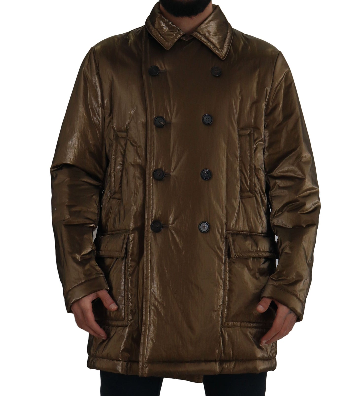 Bronze Nylon Kragen Double Breasted Jacke