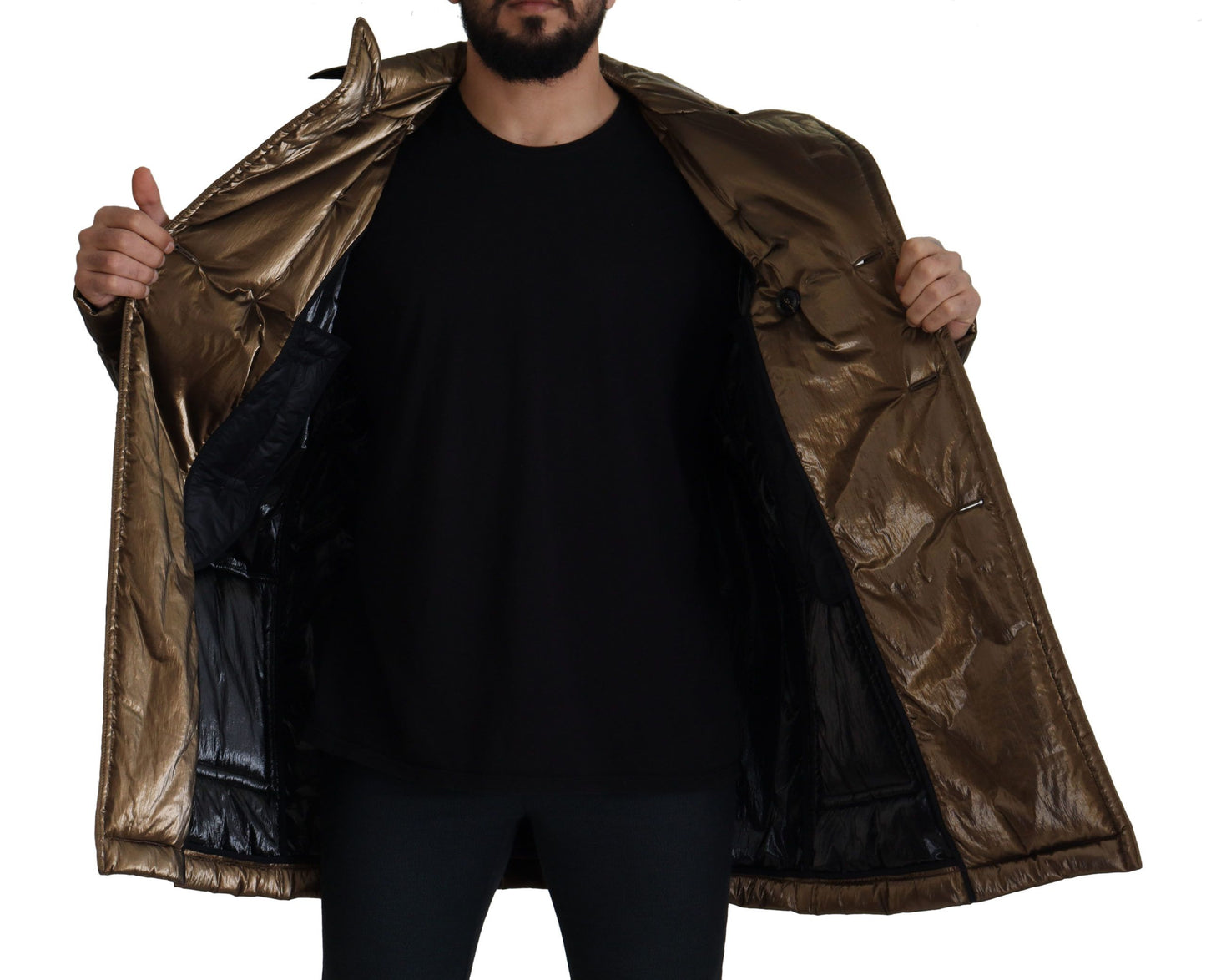 Bronze Nylon Kragen Double Breasted Jacke