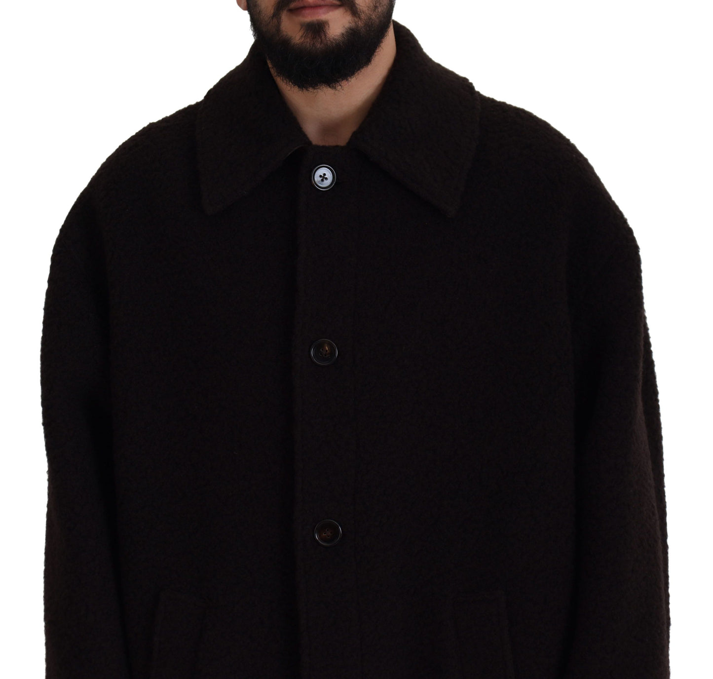 Schwarzer Alpaka Button Down Trenchcoat Jacke