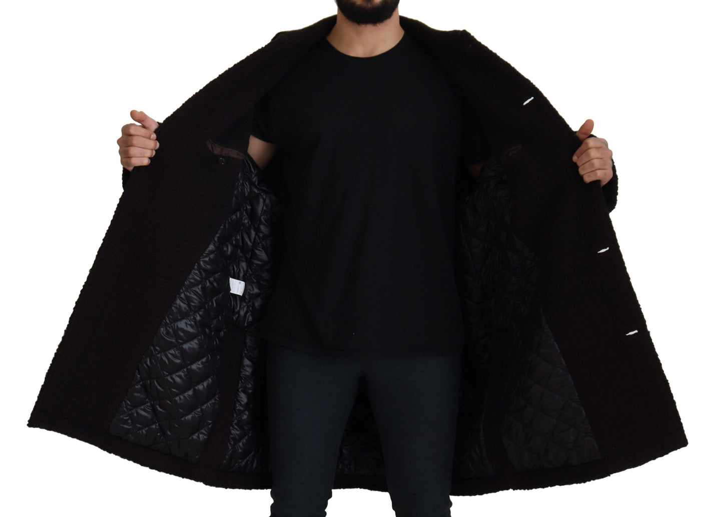 Schwarzer Alpaka Button Down Trenchcoat Jacke