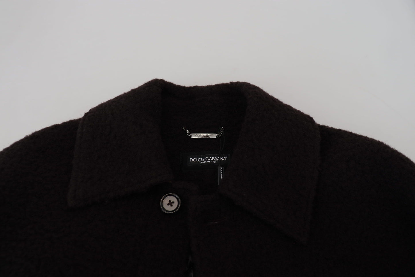 Schwarzer Alpaka Button Down Trenchcoat Jacke