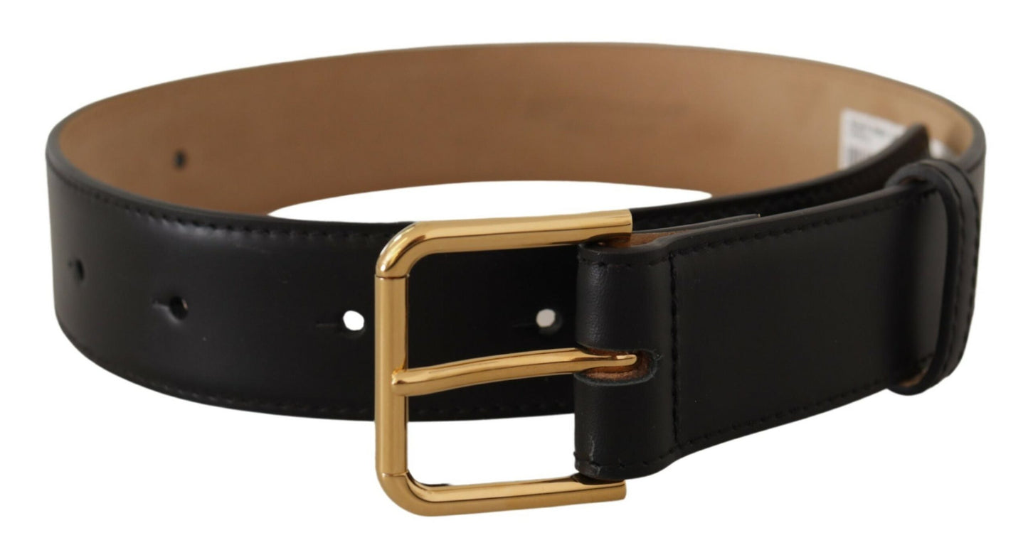 Schwarzer Leder-Goldton-Metall-Gürtel mit Taillenschnalle