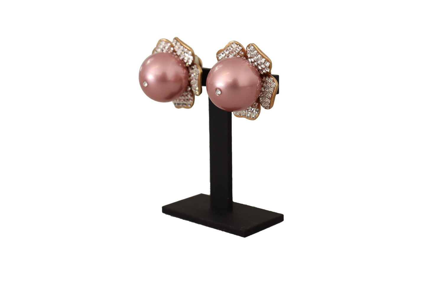 Goldfarbene Maxi Faux Pearl Floral Clip-on-Schmuck-Ohrringe