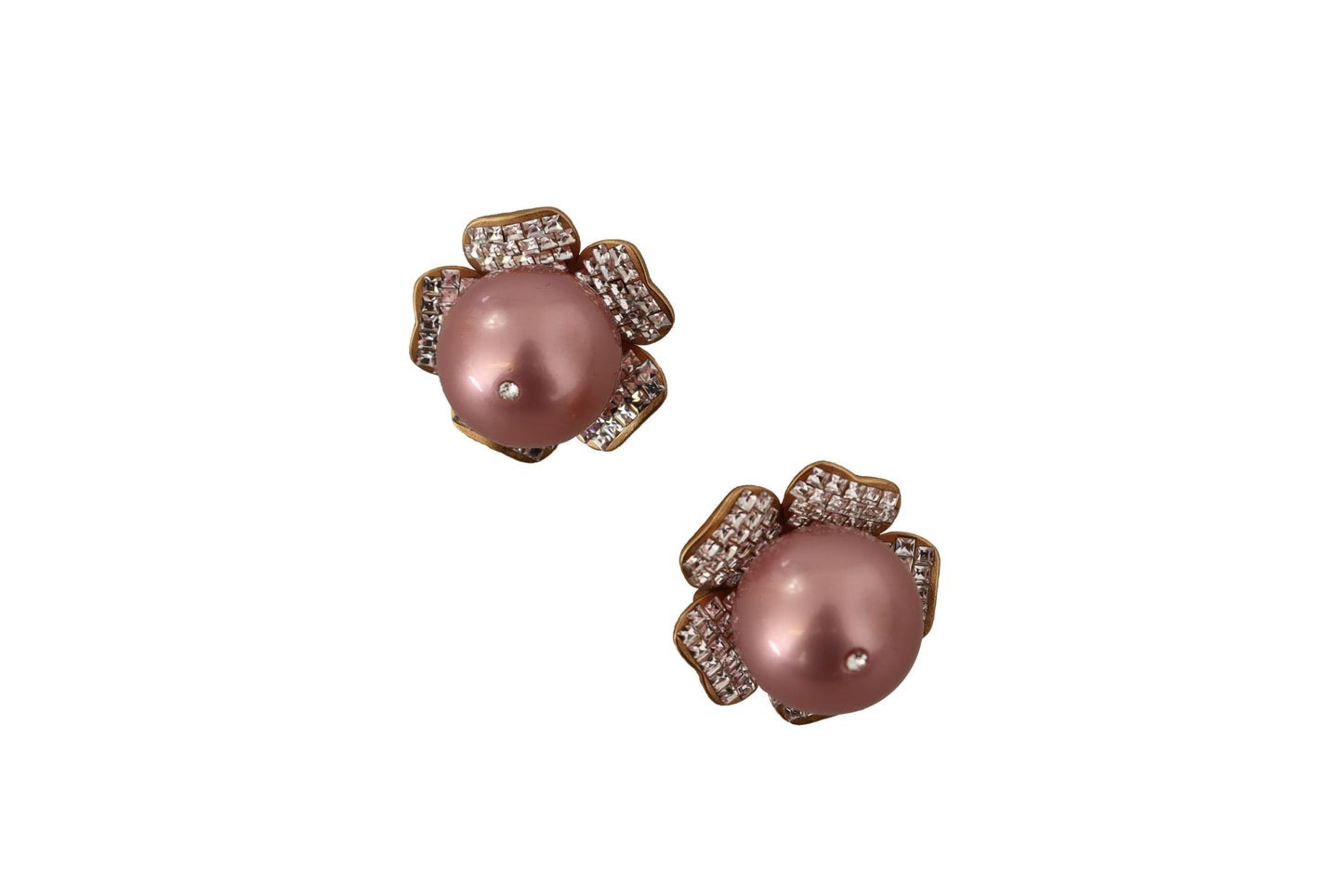 Goldfarbene Maxi Faux Pearl Floral Clip-on-Schmuck-Ohrringe