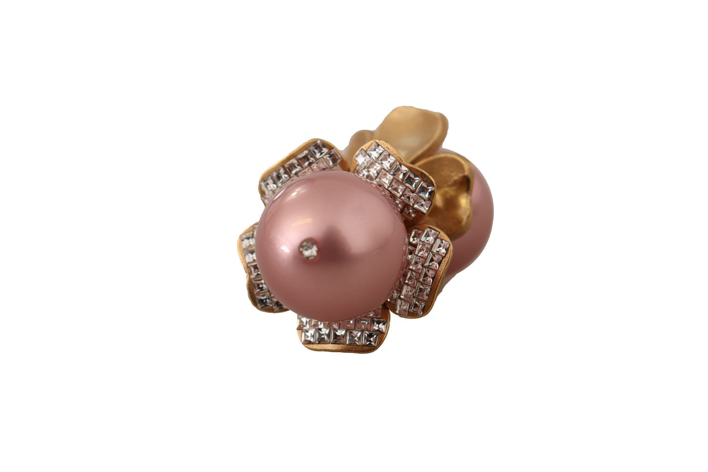 Goldfarbene Maxi Faux Pearl Floral Clip-on-Schmuck-Ohrringe