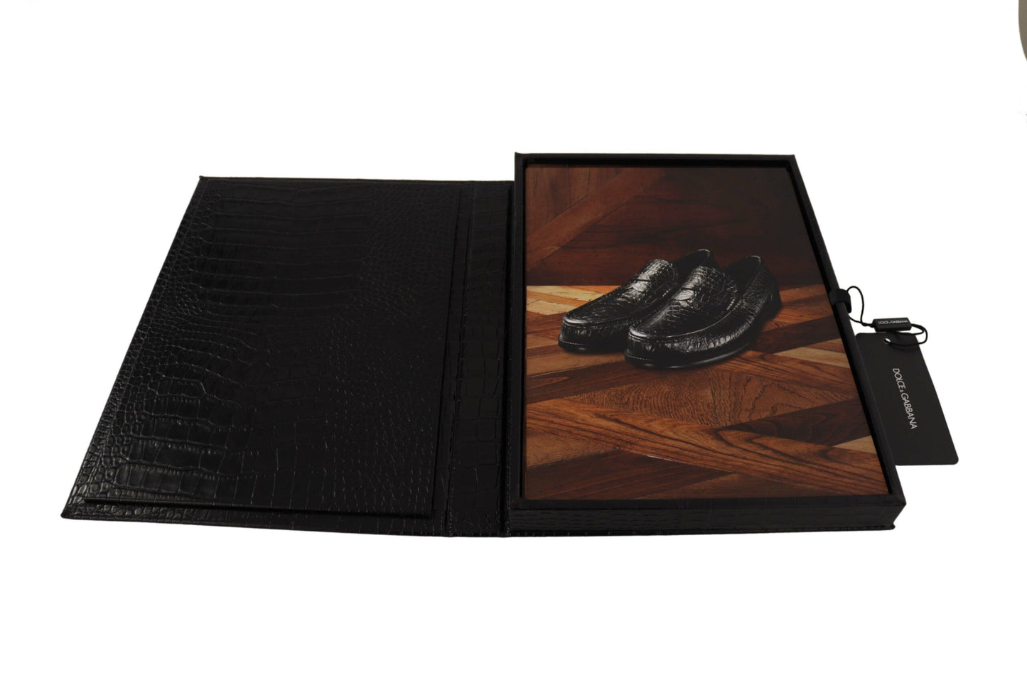Schwarzes Leder Booklet Dekor Herren Etui Katalog Klappbuch