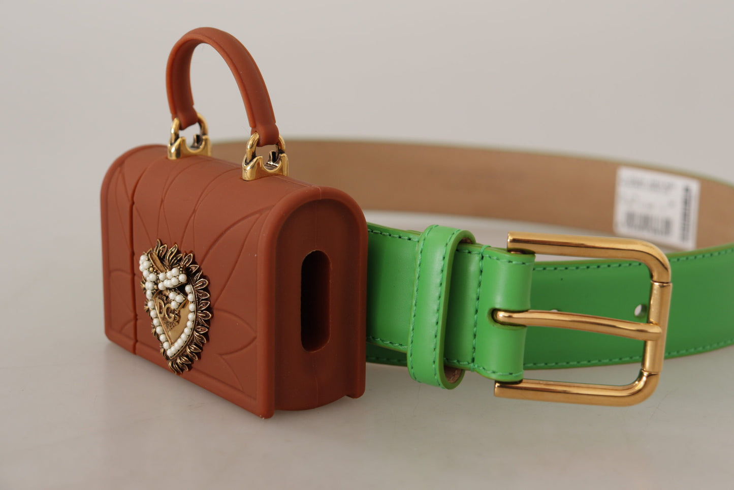 Grünes Leder Devotion Heart Micro Tasche Kopfhörer Gürtel
