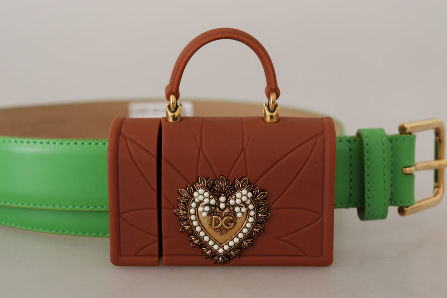 Grünes Leder Devotion Heart Micro Tasche Kopfhörer Gürtel
