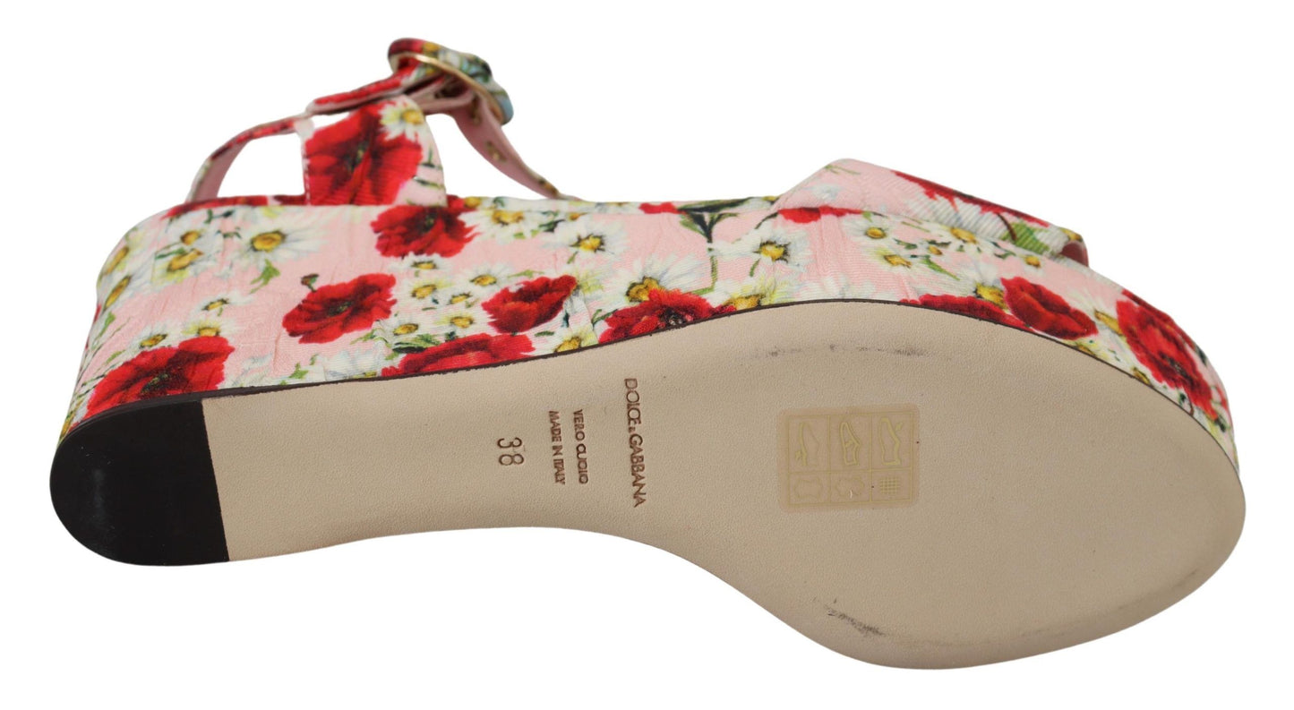 Multicolor Floral Brocade Keil Sandalen Schuhe
