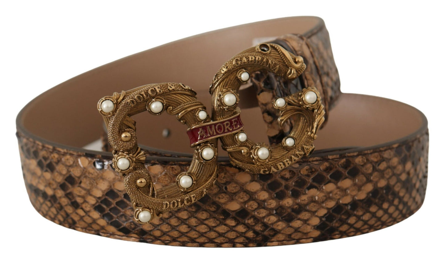 Brauner Amore Exotisches Leder DG Logo Schnallengürtel