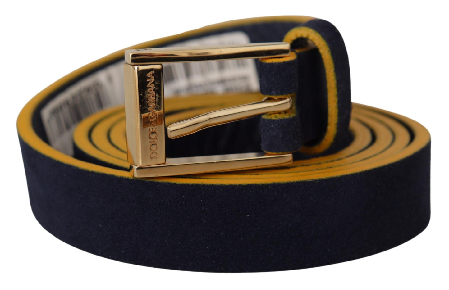 Blaues Wildleder Gelbgold Metall Logo Schnalle Gürtel