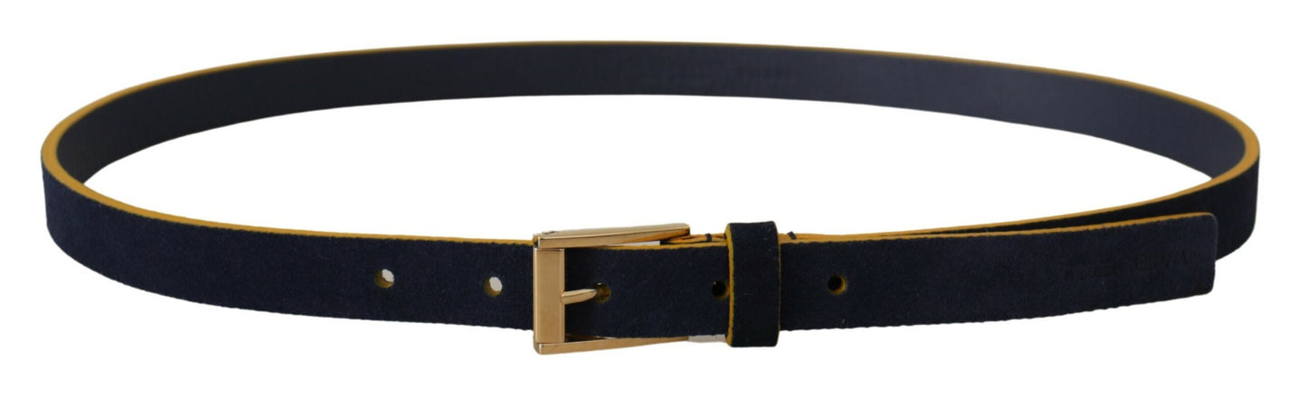 Blaues Wildleder Gelbgold Metall Logo Schnalle Gürtel