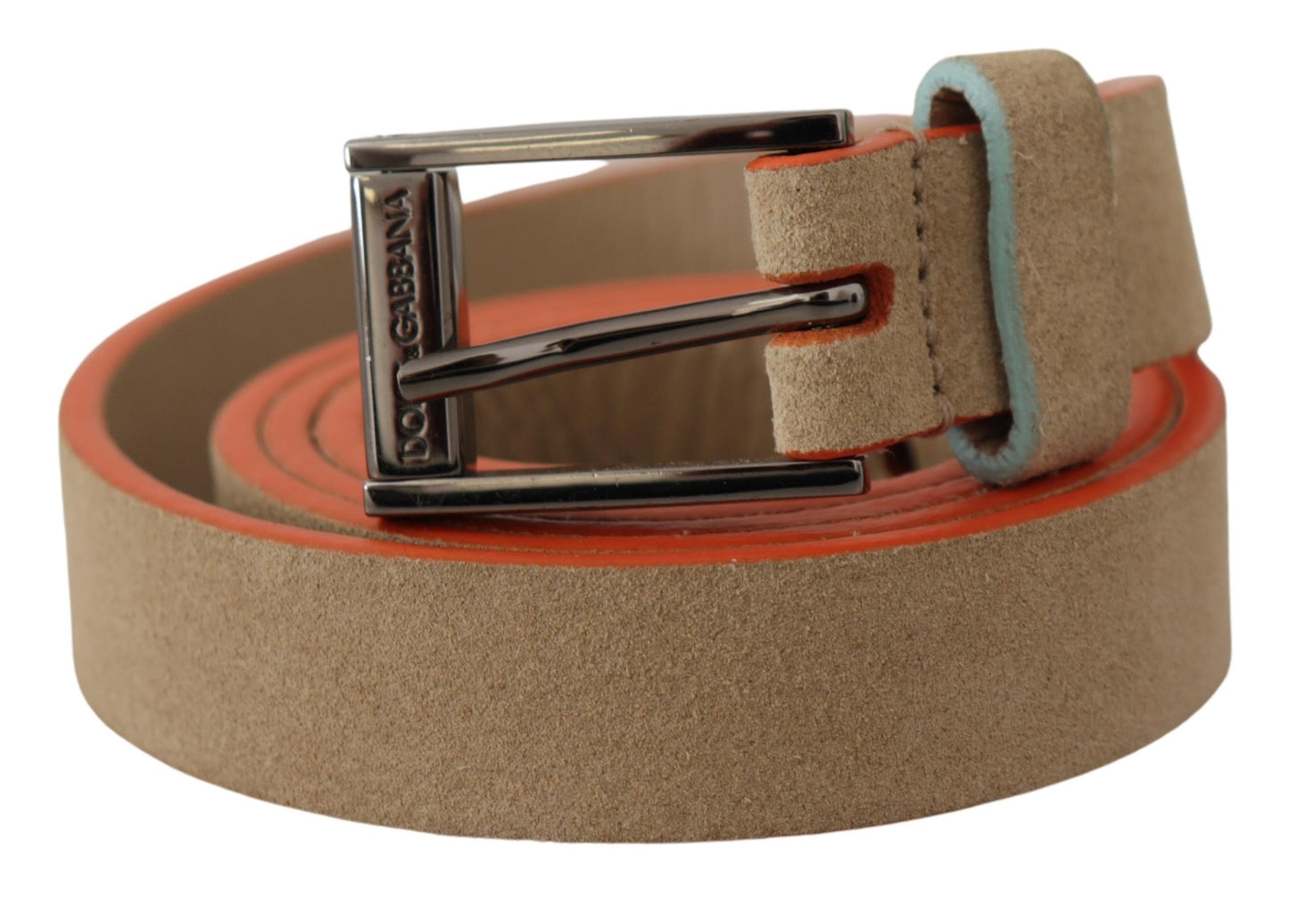 Nude Beige Skinny Gürtel mit Logo-Gravur und Gürtelschnalle