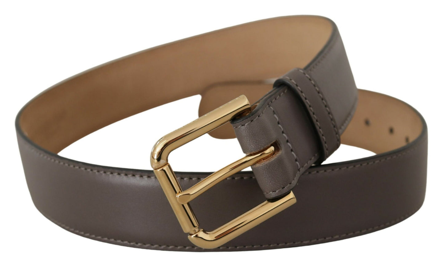 Gürtel aus grauem Kalbsleder mit goldener Metall-Logoschnalle