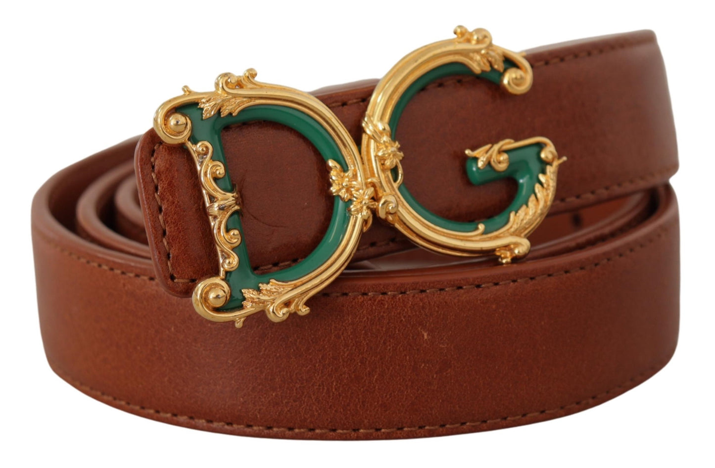 Braunes Leder Barock Gold DG Logo Gürtelschnalle