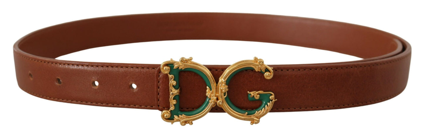 Braunes Leder Barock Gold DG Logo Gürtelschnalle
