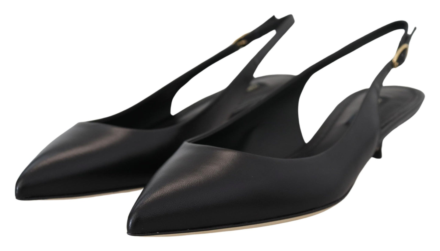 Schwarz Leder Slingbacks Heels Pumps Schuhe