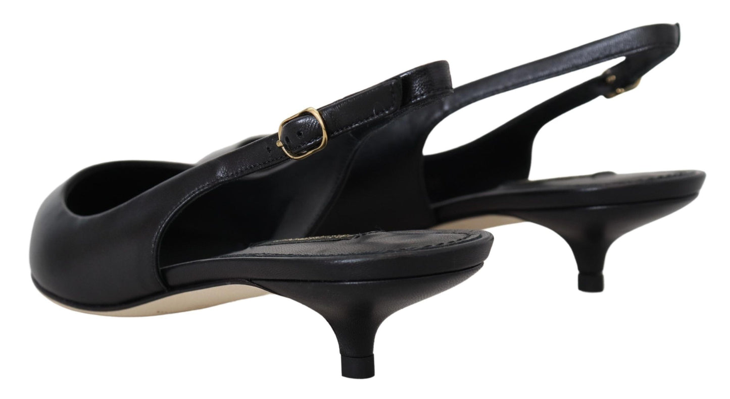 Schwarz Leder Slingbacks Heels Pumps Schuhe