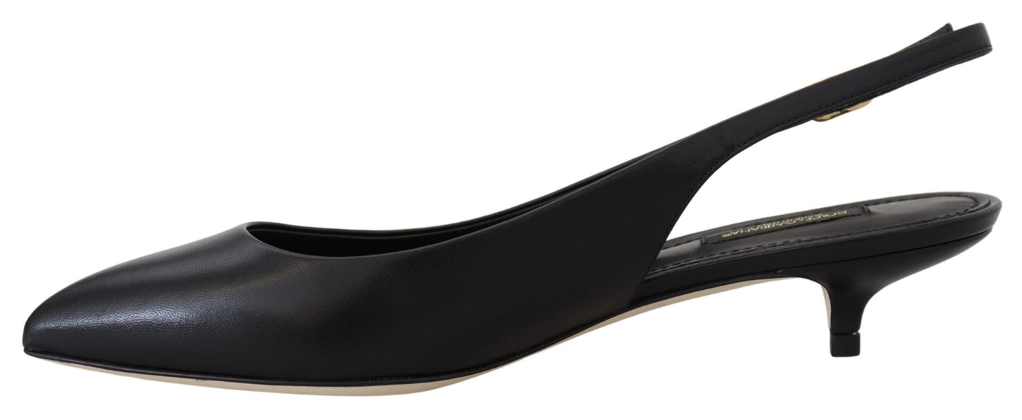 Schwarz Leder Slingbacks Heels Pumps Schuhe