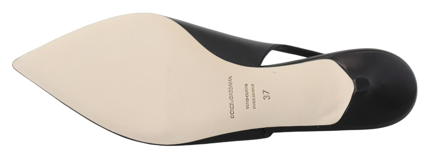 Schwarz Leder Slingbacks Heels Pumps Schuhe