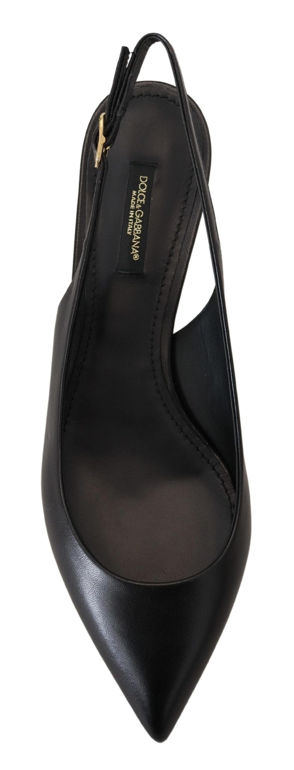Schwarz Leder Slingbacks Heels Pumps Schuhe